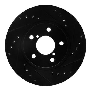 Subaru Impreza Brake Rotor (1) - Front Right - R1 Concepts - Drilled & Slotted - Black - `90-`01